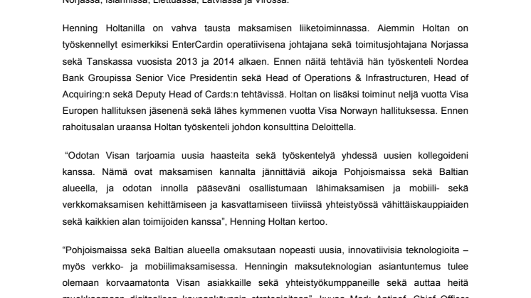 Henning Holtanista Pohjoismaiden ja Baltian uusi aluejohtaja