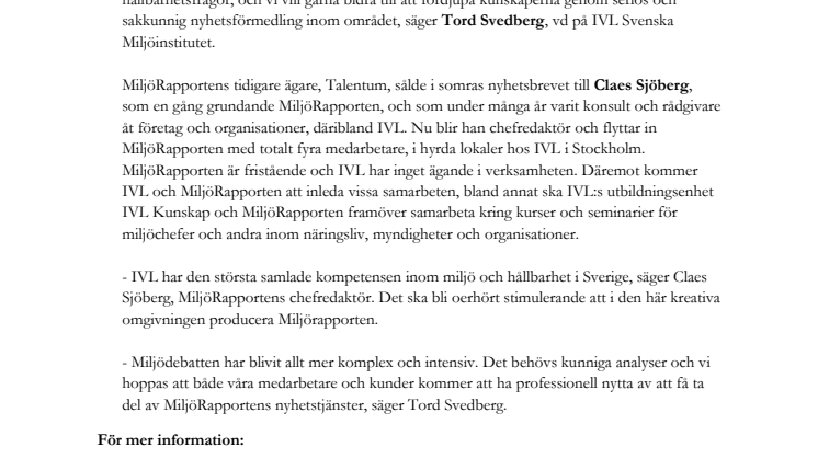 IVL och MiljöRapporten i samarbete