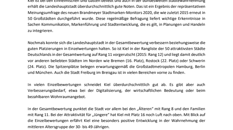 Kiel.Sailing.City gehört zu den stärksten Stadtmarken Deutschlands