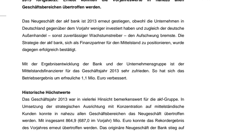 akf bank 2013 verzeichnet erfolgreiches Jahr 2013