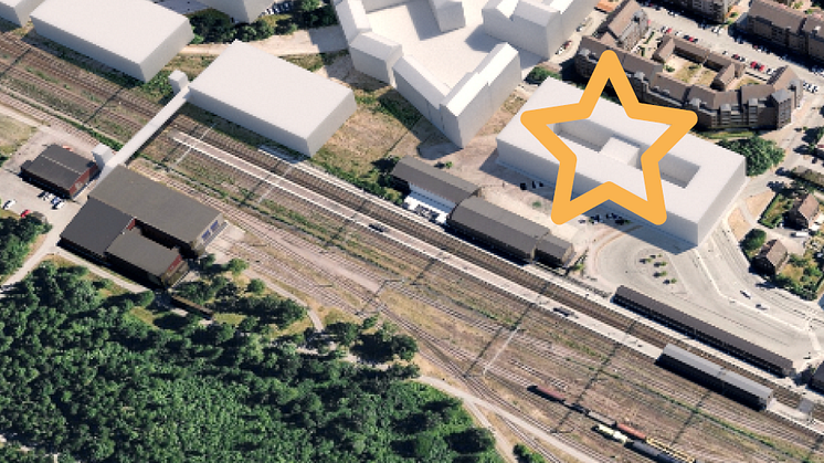 En illustration över Stationsområdet och stadshuset