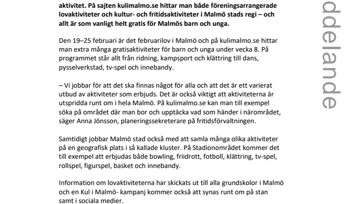 ​Februarilovet en chans för Malmös barn och unga att hitta sin grej