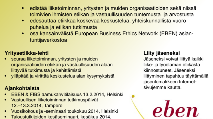 Eettiset yt:t – voiko niitä käydä?: Johanna Kujala: EBEN Suomi ry.
