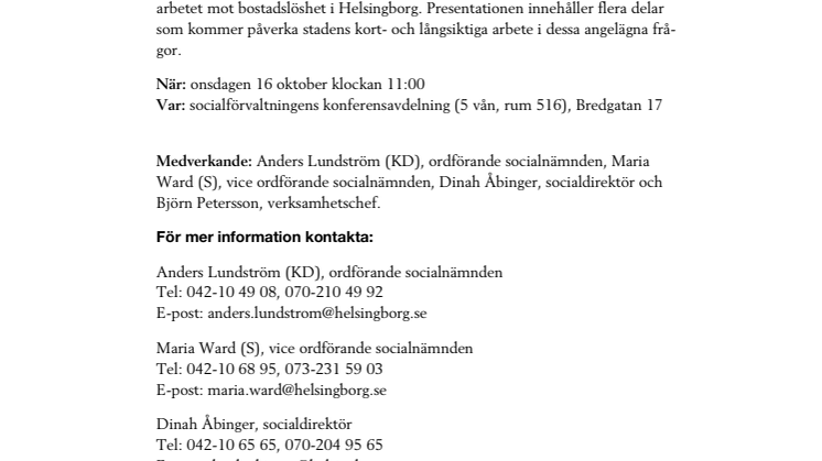 Pressinbjudan: Om socialnämndens nya satsning mot bostadslöshet