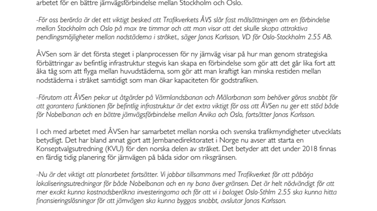Starkt stöd för bättre tågförbindelse mellan Oslo och Stockholm i Trafikverkets ÅVS.