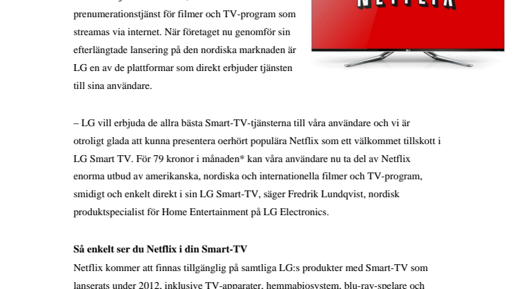 NETFLIX LANSERAS PÅ LG SMART-TV