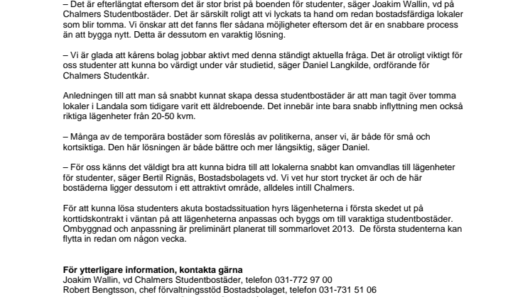 Chalmers Studentbostäder och Bostadsbolaget skapar nya centrala studentbostäder