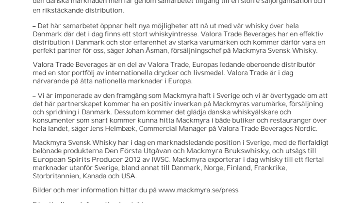 Mackmyra förstärker distributionen i Danmark