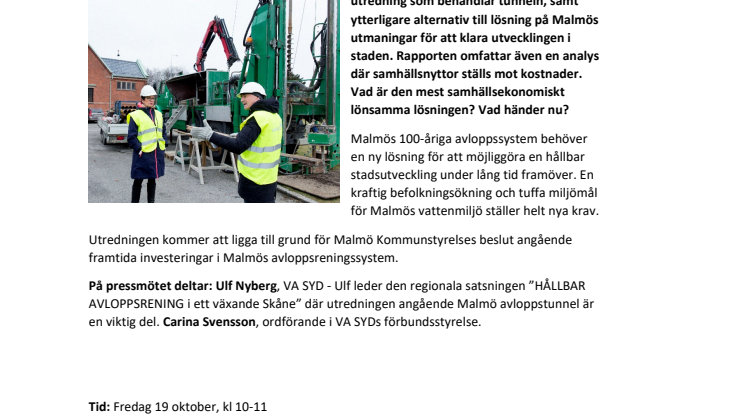 Pressmöte om nästa steg för Malmö avloppstunnel