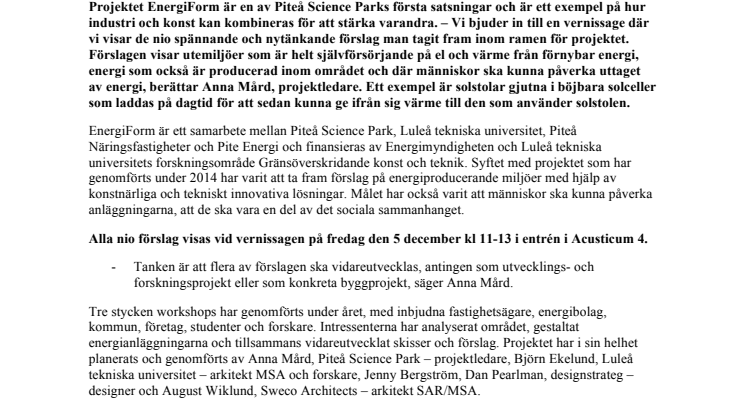 Konstnärlig gestaltning av energiproduktion 