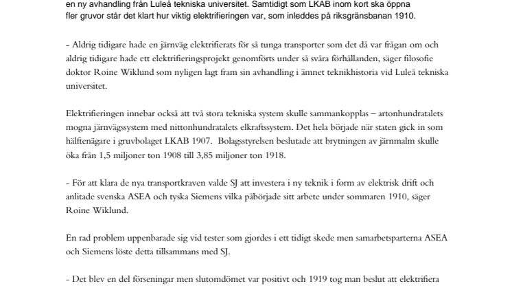 Elektrifiering av bana viktigt för LKABs export