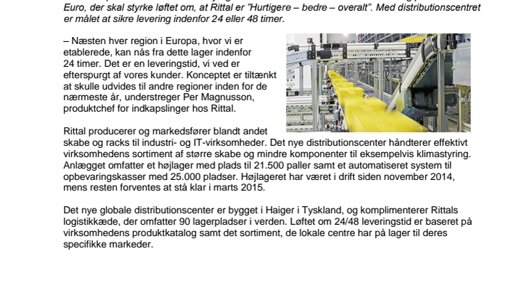 Rittal styrker sit kundeløfte med nyt globalt distributionscenter.