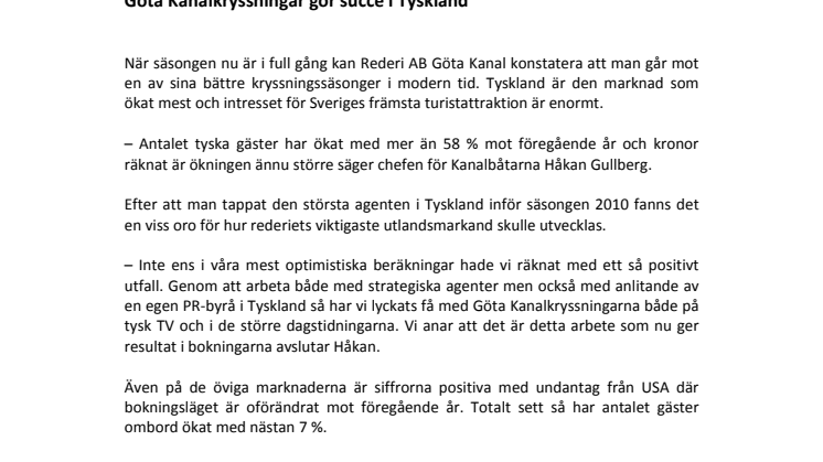 Göta Kanalkryssningar gör succé i Tyskland