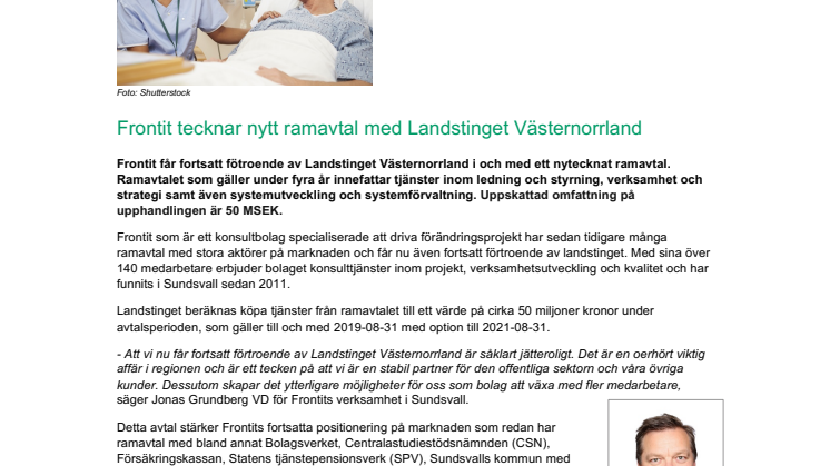 Frontit tecknar nytt ramavtal med Landstinget Västernorrland