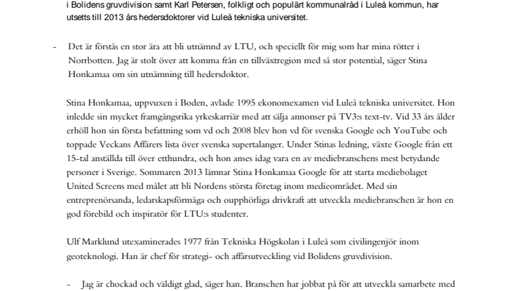 2013 års hedersdoktorer vi Luleå tekniska universitet
