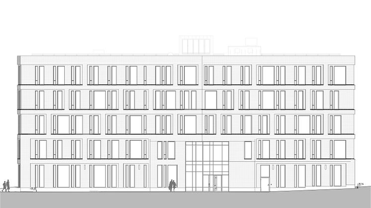 Fasad mot söder. Illustration: Dario Marazuela, AIX Arkitekter. 