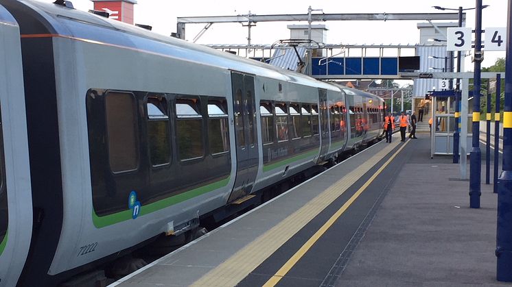 The first electric test train at Bromsgrove station