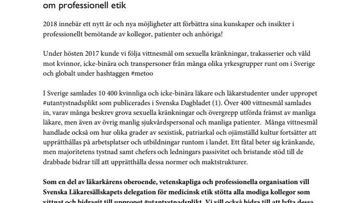 SLS etikdelegation stöttar #utantystnadsplikt – en fråga om professionell etik