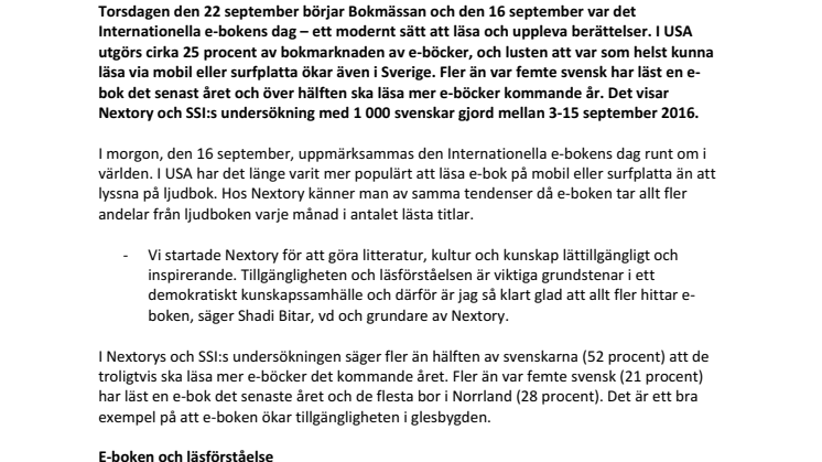 Inför Bokmässan 2016: Ny undersökning visar att svenskar tror på e-boken
