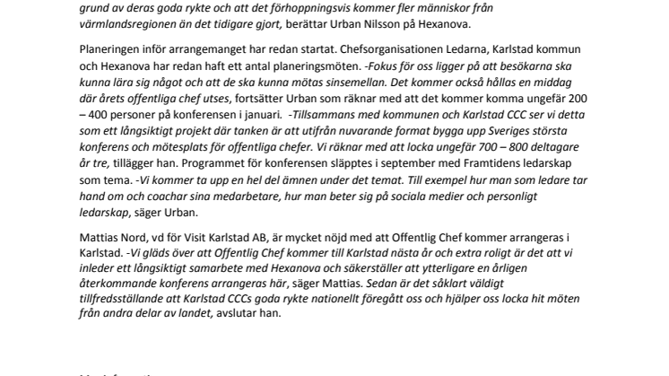 Offentlig Chef arrangeras i Karlstad 2016