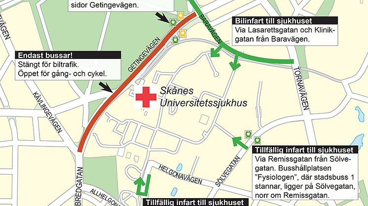Omfattande förändringar i trafiken vid Universitetssjukhuset i Lund