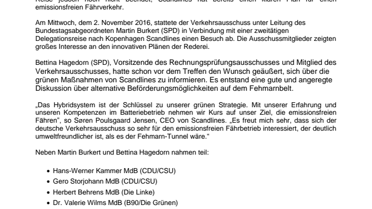 Scandlines stellt dem Verkehrsausschuss grüne Agenda vor