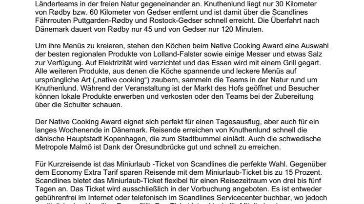Mit Scandlines zum Native Cooking Award nach Knuthenlund