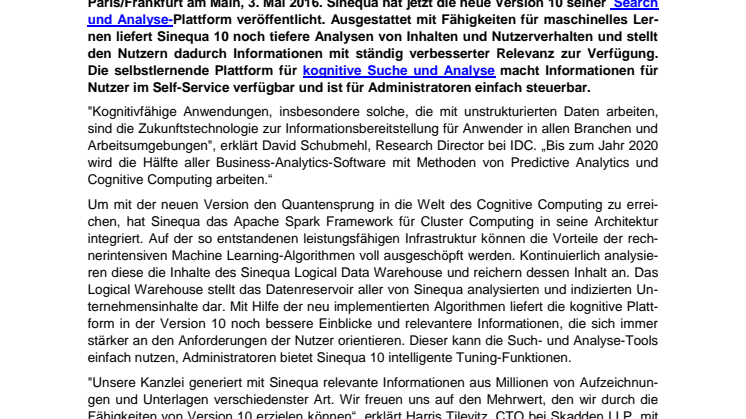 Neue Version 10 von Sinequa mit Machine-Learning-Algorithmen