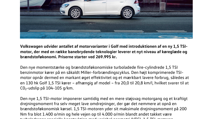 Volkswagen introducerer ny state-of-the-art  1,5 TSI-motor i Golf.