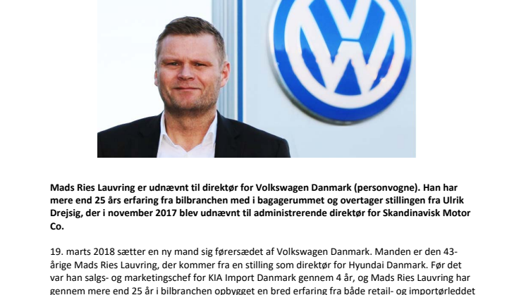Volkswagen Danmark udnævner ny direktør