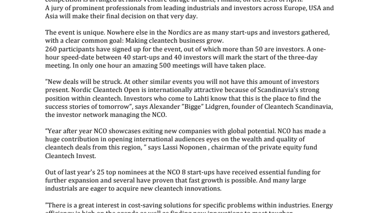 Nordic Cleantech Open final attracts more than 50 investors  