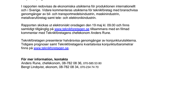 Ny konjunkturprognos från Teknikföretagen
