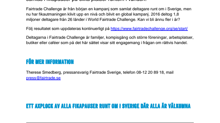 Stort engagemang runtom i Sverige för världens största Fairtrade-fika