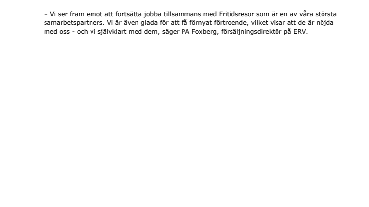 Fortsatt samarbete mellan ERV och Fritidsresor