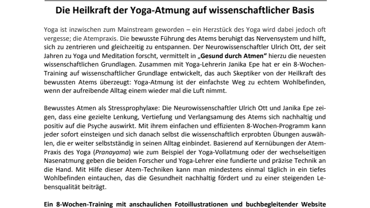 Die Heilkraft der Yoga-Atmung auf wissenschaftlicher Basis - von  Ulrich Ott und Janika Epe