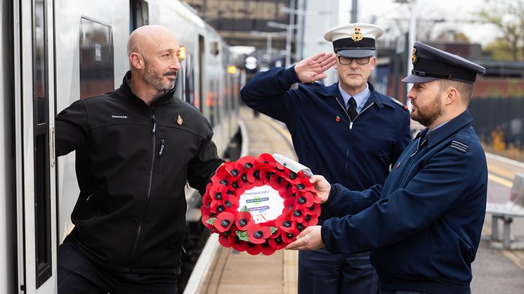 Thameslink invited officers from nearby RAF Henlow to transport a poppy wreath into London for 'Routes of Remembrance'. More images below.