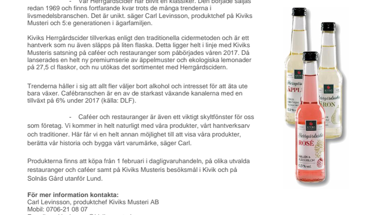 Kiviks Herrgårdscider  – nu även i liten flaska