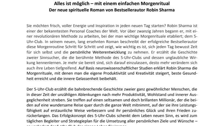 Presseinformation Sharma  "Der 5-Uhr-Club"