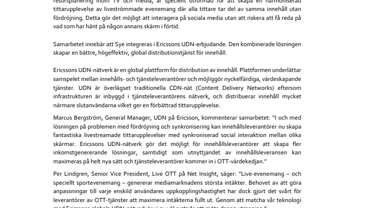 Ericsson och Net Insight synkroniserar live streaming