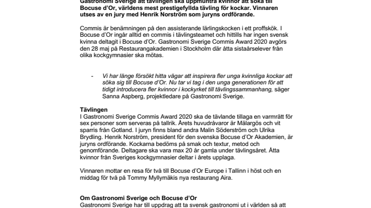 Ny kocktävling för kvinnor - Gastronomi Sverige Commis Award 2020