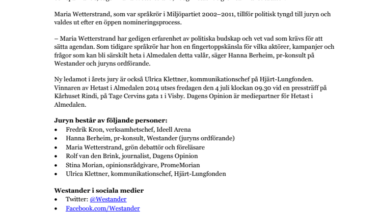 Maria Wetterstrand utser Hetast i Almedalen