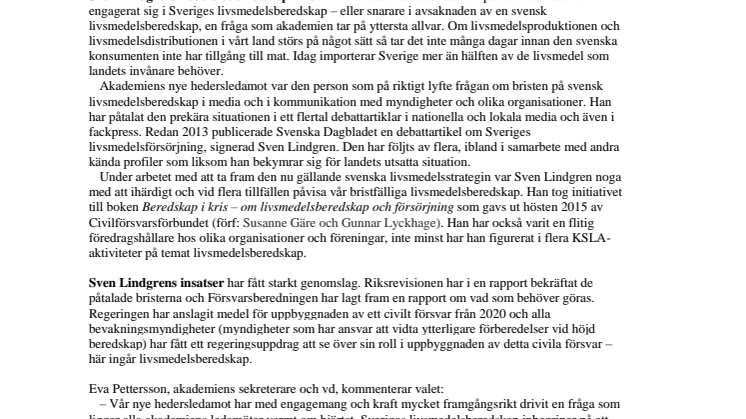 Sven Lindgren vald till hedersledamot i KSLA