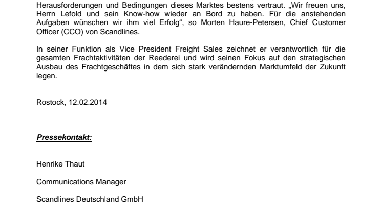 Gerald Lefold geht bei Scandlines an Bord