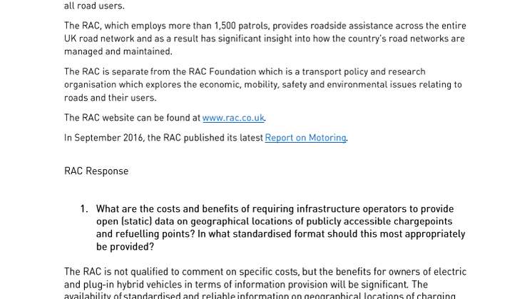 RAC response to the Modern Transport Bill proposals for ULEV infrastructure