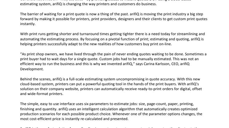 NEW SELF-SERVICE ESTIMATING TOOL ELEVATES THE PRINT BUYING EXPERIENCE BY DELIVERING INSTANT QUOTES FOR CUSTOM JOBS