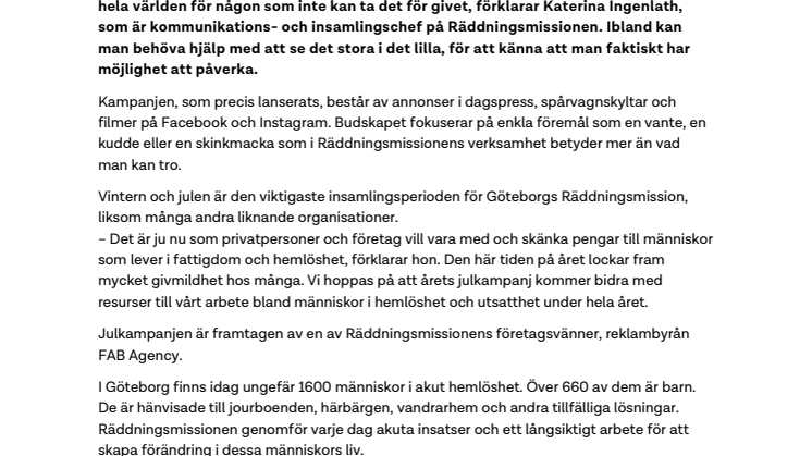 Göteborgs Räddningsmission lanserar årets julkampanj