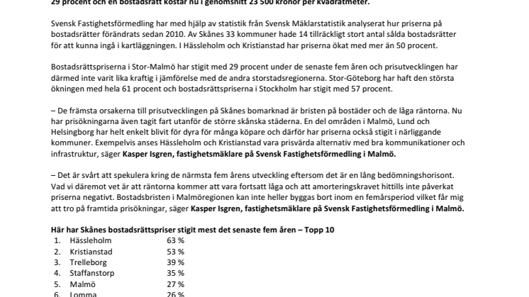 Så mycket har Skånes bostadsrättspriser ökat – kommun för kommun