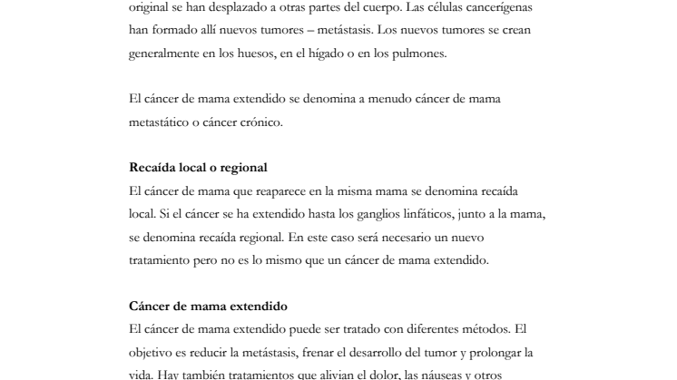 Cáncer de mama extendido con metástasis – consejos para los pacientes y para sus familiares – Fakta om spridd bröstcancer på spanska