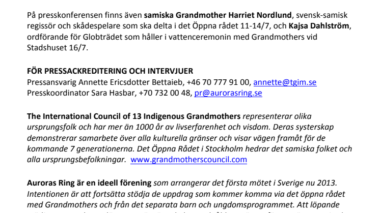 PRESSKONFERENS – International Council of 13 indigenous Grandmothers bjuder in till presskonferens på Etnografiska Museet i morgon söndag 7/7 kl 11:15
