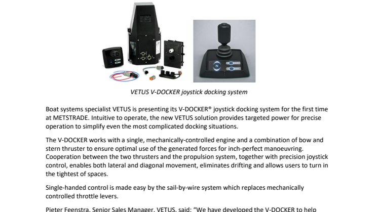 VETUS Introduces V-DOCKER Joystick Docking System